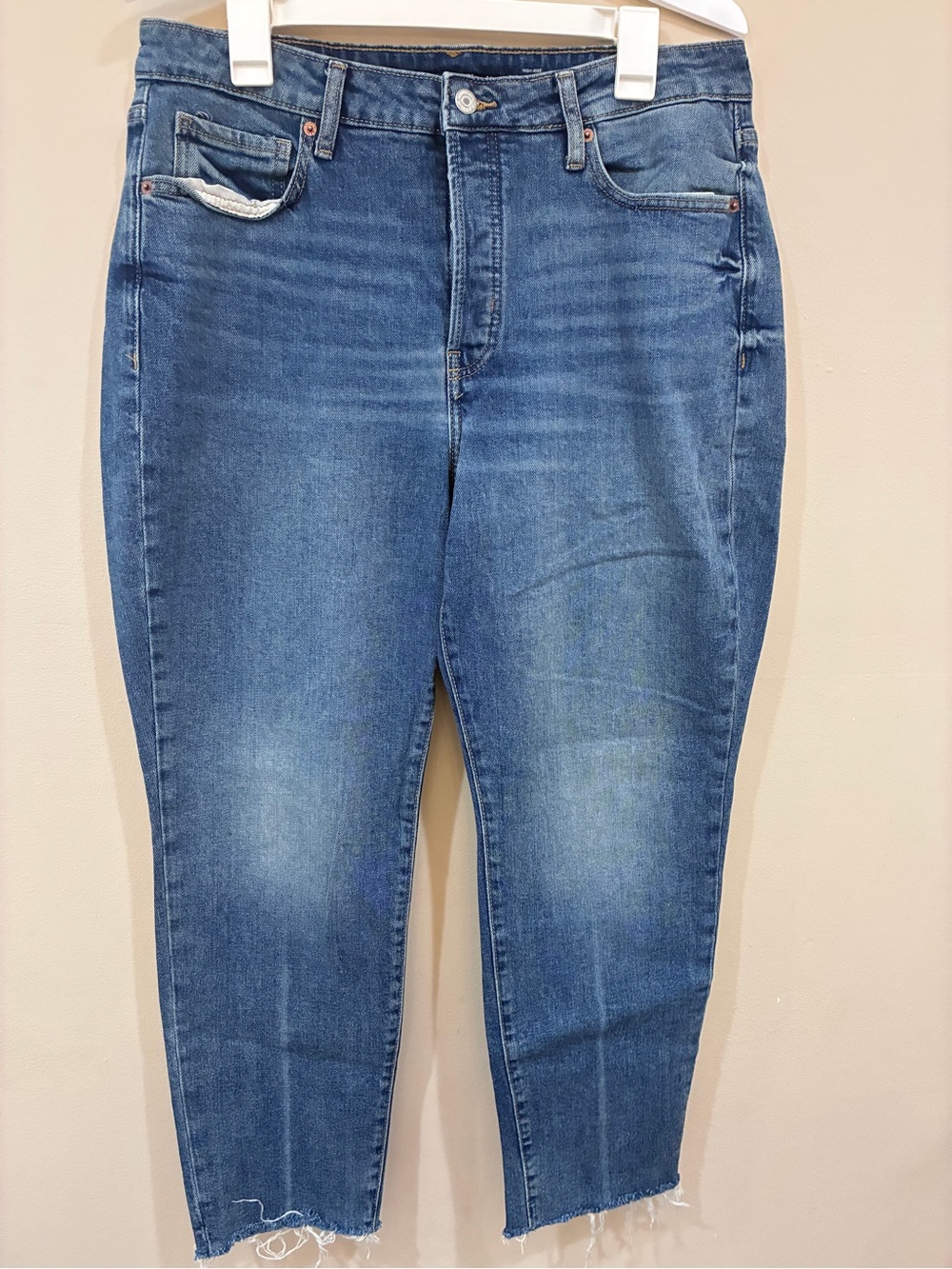 Old Navy Blue OG Straight high rise raw hem Jeans